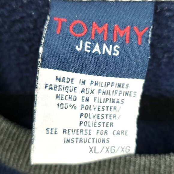 VTG Y2K Oversized Tommy Jeans Hilfiger Fleece Pullover Sweatshirt XL Blue/Gray - Picture 3 of 16